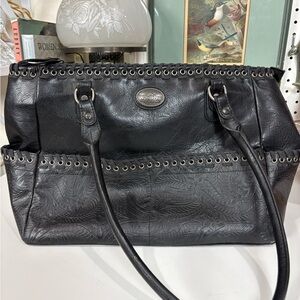 Black Floral Embossed Women's Bag